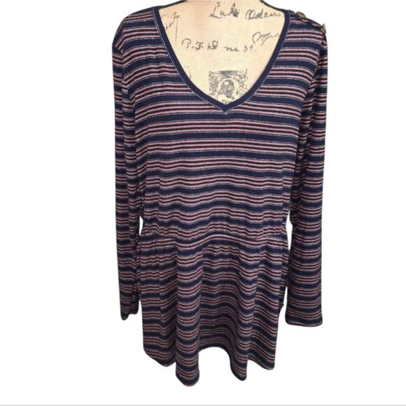 Lane Bryant Blue Orange Striped V-Neck Peplum Babydoll Women's Top Plus‎ Size 2X - Picture 1 of 7